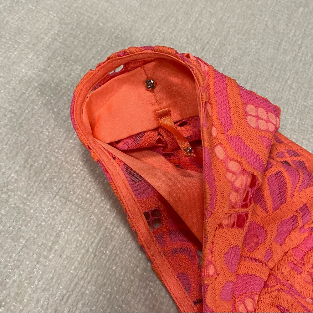 🪸 8 Lilly Pulitzer Rosaline Dress Lace Lined V Neck Pink and Orange Coral - Picture 4 of 11